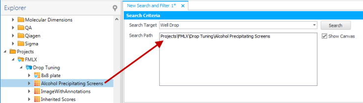 Drag your experiment to the Search Path field